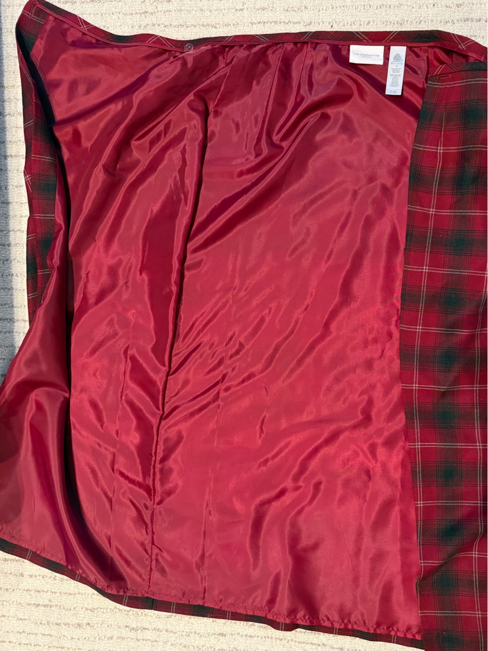 Liz Claiborne Sport Wool Tartan Plaid Wrap Midi Skirt Size 12 Autumn Berries Red - Picture 4 of 5